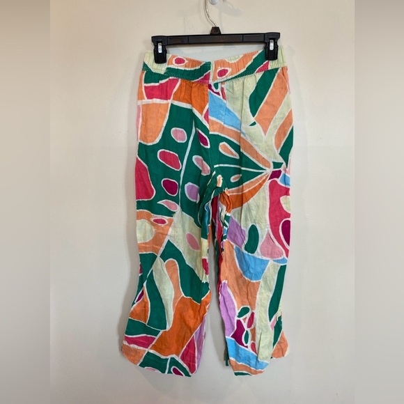 Christian Siriano 100% Linen Abstract Wide Leg Pants Colorful Pockets Medium - Picture 6 of 6